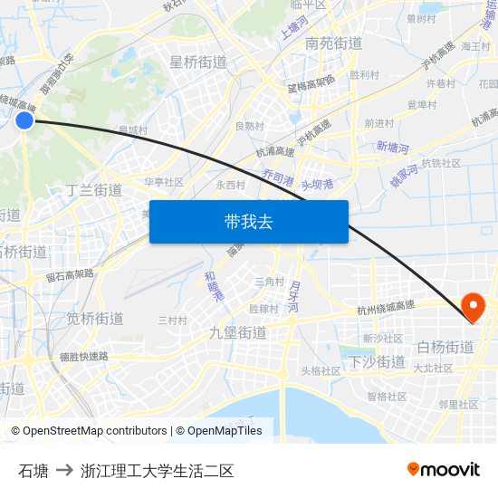 石塘 to 浙江理工大学生活二区 map