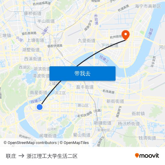 联庄 to 浙江理工大学生活二区 map