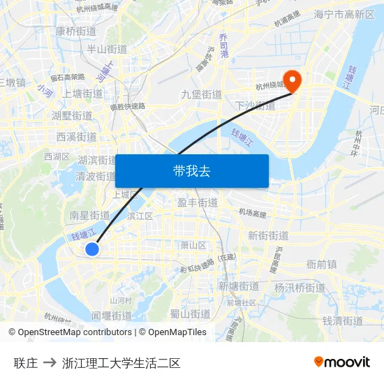 联庄 to 浙江理工大学生活二区 map
