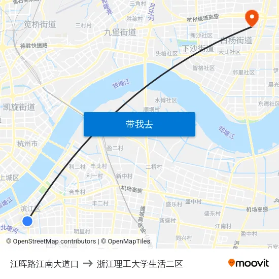江晖路江南大道口 to 浙江理工大学生活二区 map