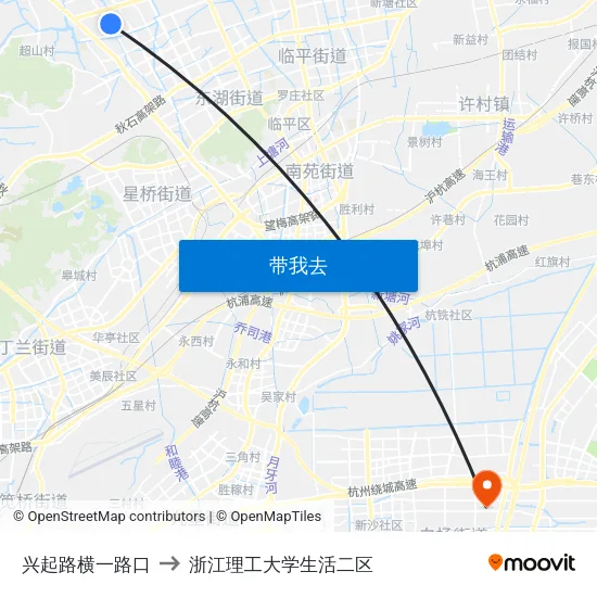 兴起路横一路口 to 浙江理工大学生活二区 map