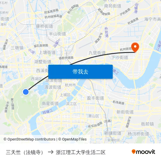 三天竺（法镜寺） to 浙江理工大学生活二区 map