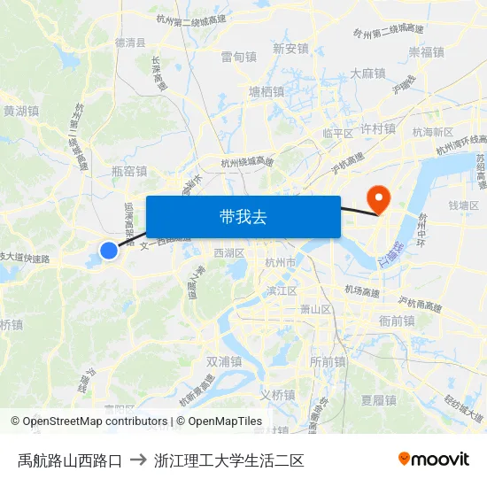 禹航路山西路口 to 浙江理工大学生活二区 map