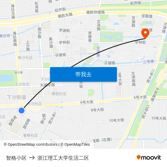 智格小区 to 浙江理工大学生活二区 map