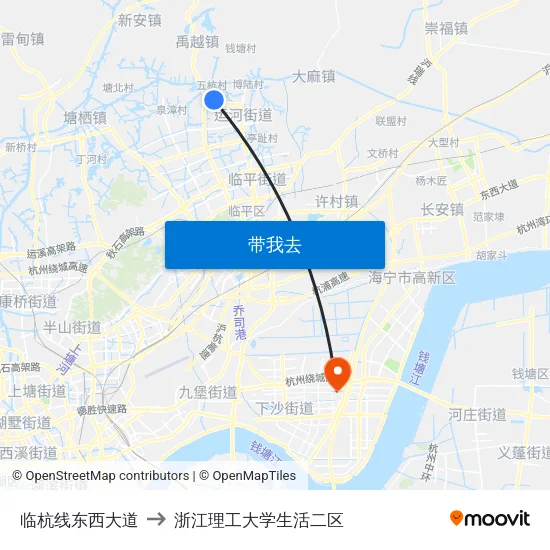 临杭线东西大道 to 浙江理工大学生活二区 map