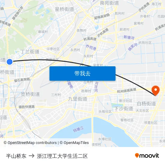 半山桥东 to 浙江理工大学生活二区 map