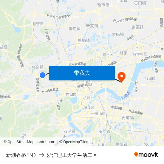 新湖香格里拉 to 浙江理工大学生活二区 map