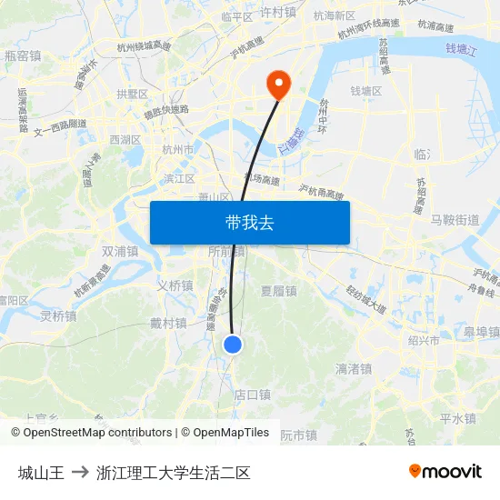城山王 to 浙江理工大学生活二区 map