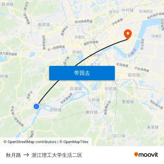秋月路 to 浙江理工大学生活二区 map