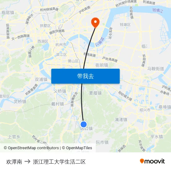 欢潭南 to 浙江理工大学生活二区 map