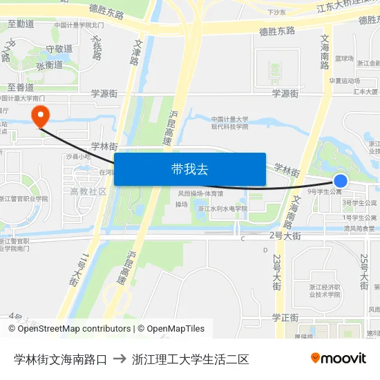 学林街文海南路口 to 浙江理工大学生活二区 map