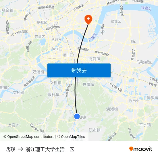 岳联 to 浙江理工大学生活二区 map