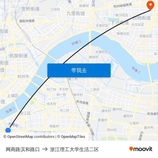 网商路滨和路口 to 浙江理工大学生活二区 map