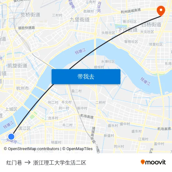 红门巷 to 浙江理工大学生活二区 map