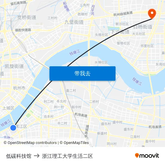 低碳科技馆 to 浙江理工大学生活二区 map