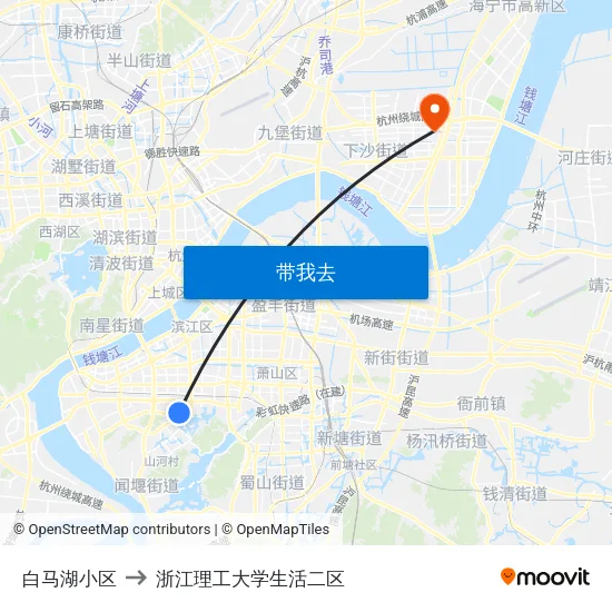 白马湖小区 to 浙江理工大学生活二区 map