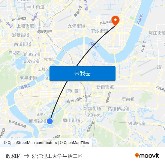 政和桥 to 浙江理工大学生活二区 map