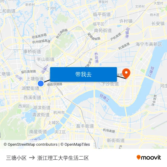 三塘小区 to 浙江理工大学生活二区 map