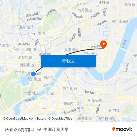 庆春路浣纱路口 to 中国计量大学 map