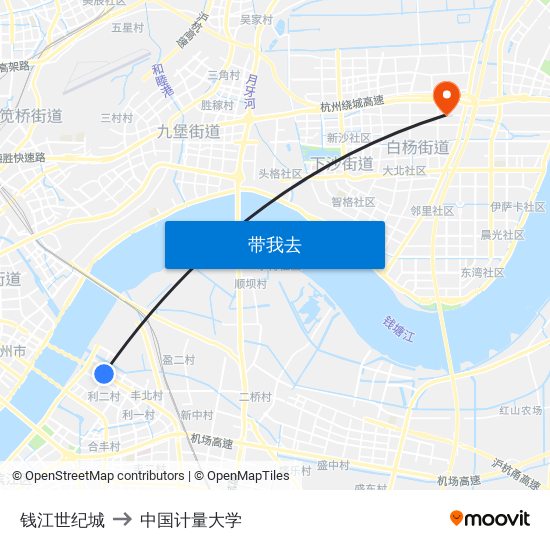 钱江世纪城 to 中国计量大学 map