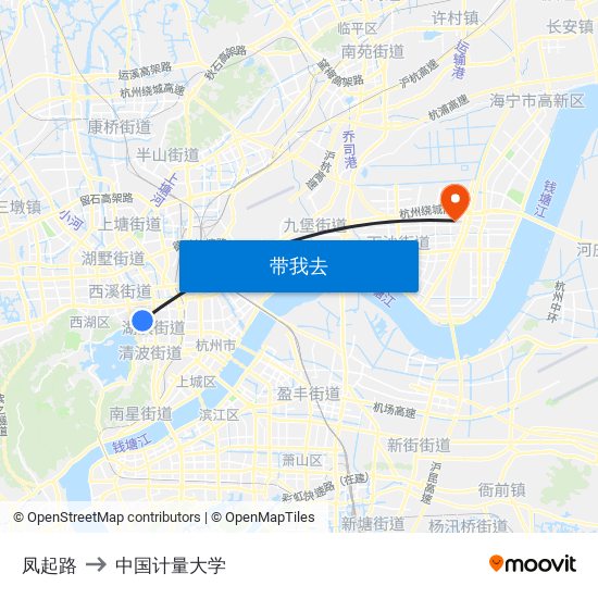 凤起路 to 中国计量大学 map