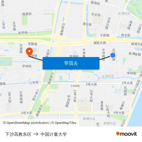 下沙高教东区 to 中国计量大学 map