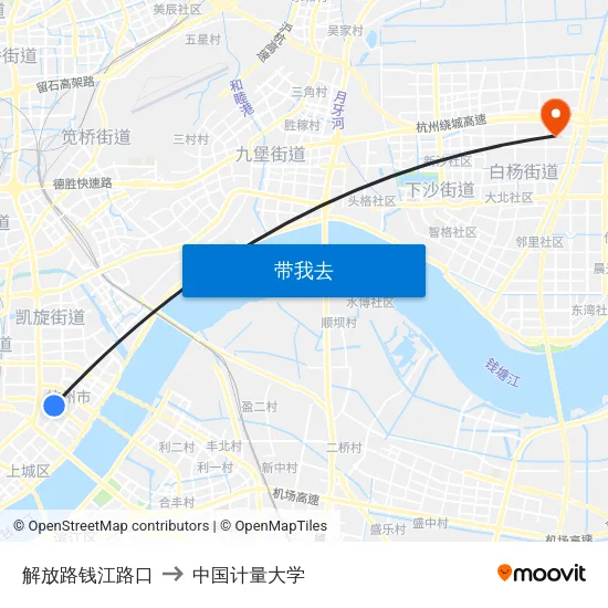 解放路钱江路口 to 中国计量大学 map