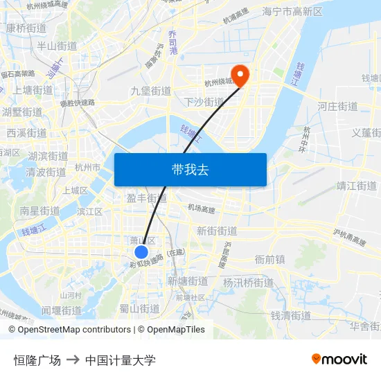 恒隆广场 to 中国计量大学 map