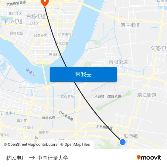 杭民电厂 to 中国计量大学 map