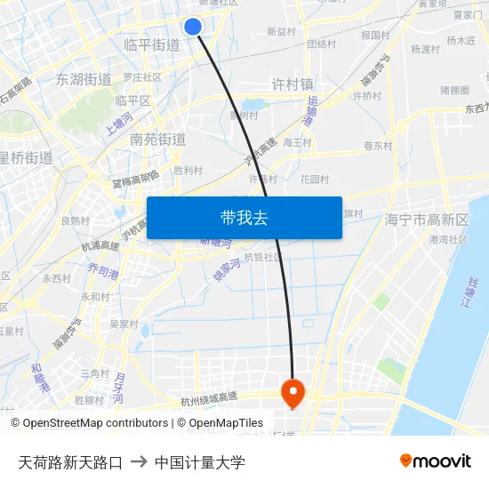 天荷路新天路口 to 中国计量大学 map