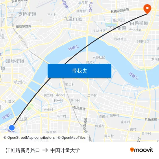 江虹路新月路口 to 中国计量大学 map
