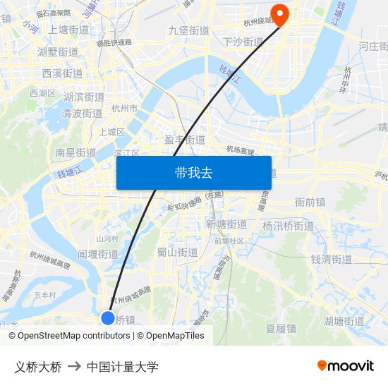 义桥大桥 to 中国计量大学 map