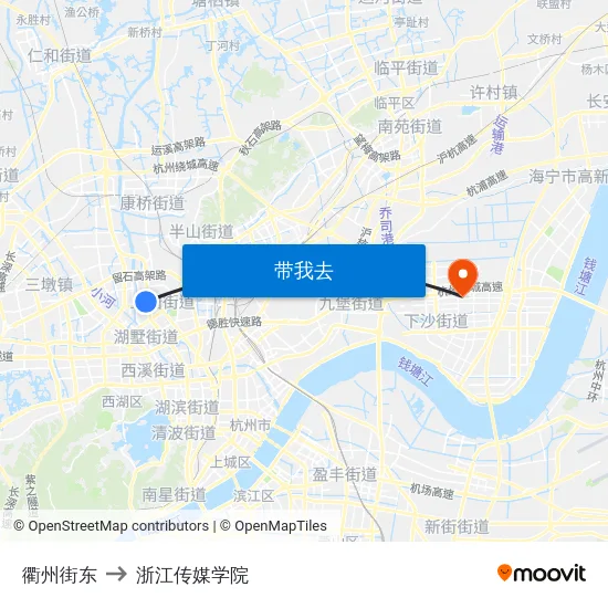 衢州街东 to 浙江传媒学院 map