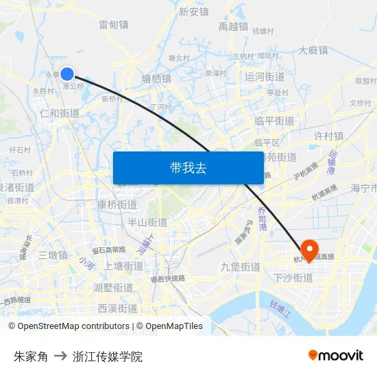朱家角 to 浙江传媒学院 map