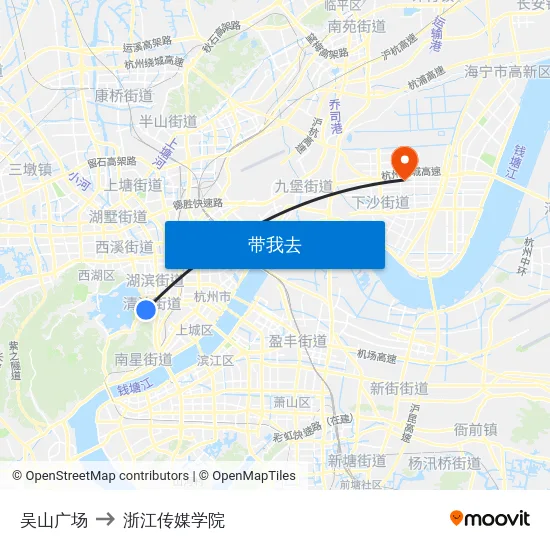 吴山广场 to 浙江传媒学院 map