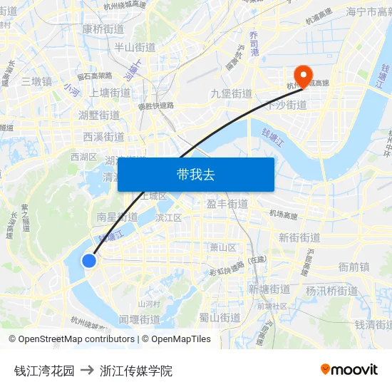 钱江湾花园 to 浙江传媒学院 map