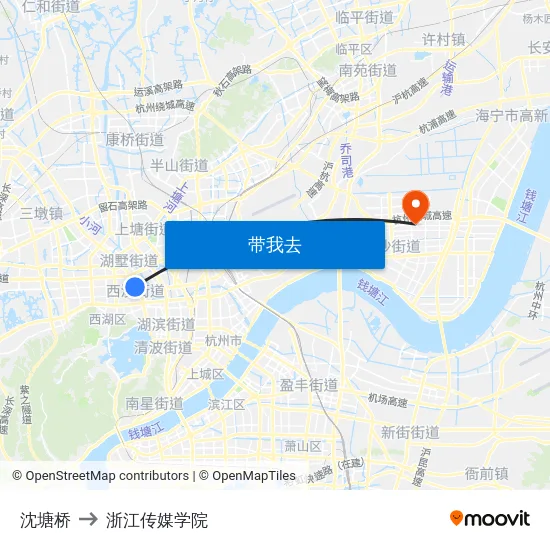 沈塘桥 to 浙江传媒学院 map