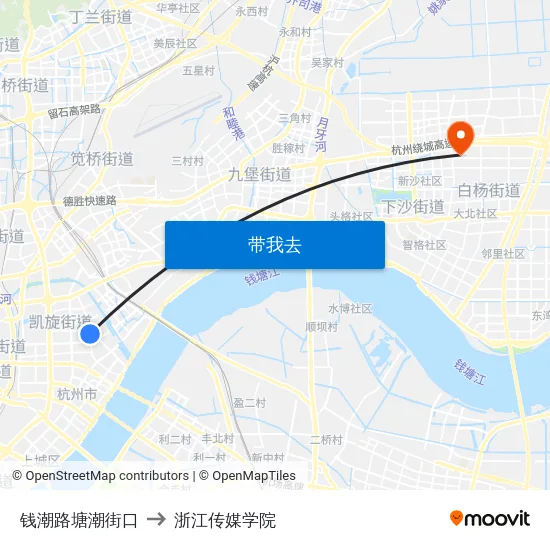 钱潮路塘潮街口 to 浙江传媒学院 map
