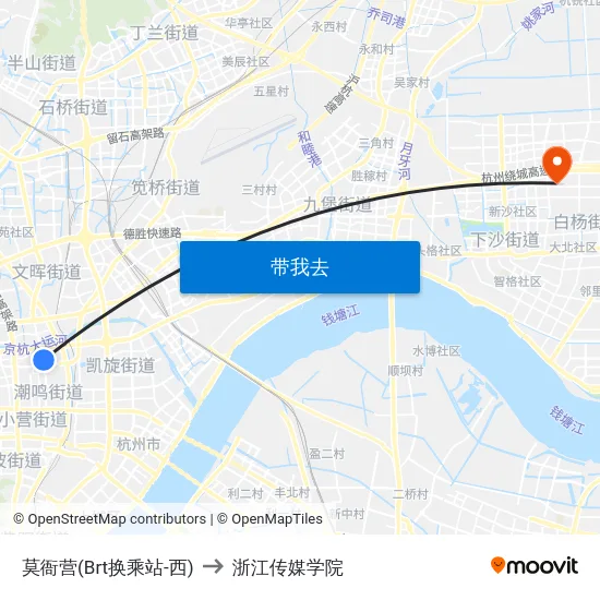 莫衙营(Brt换乘站-西) to 浙江传媒学院 map