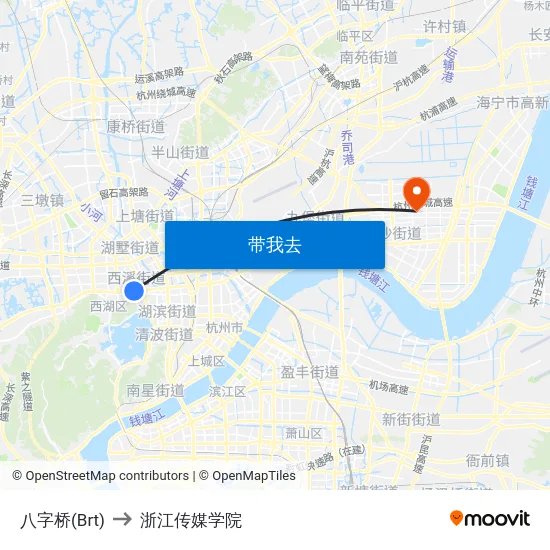 八字桥(Brt) to 浙江传媒学院 map