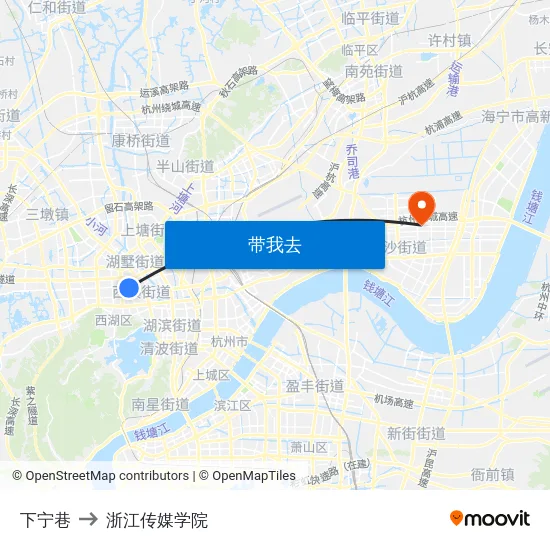 下宁巷 to 浙江传媒学院 map