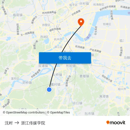 沈村 to 浙江传媒学院 map