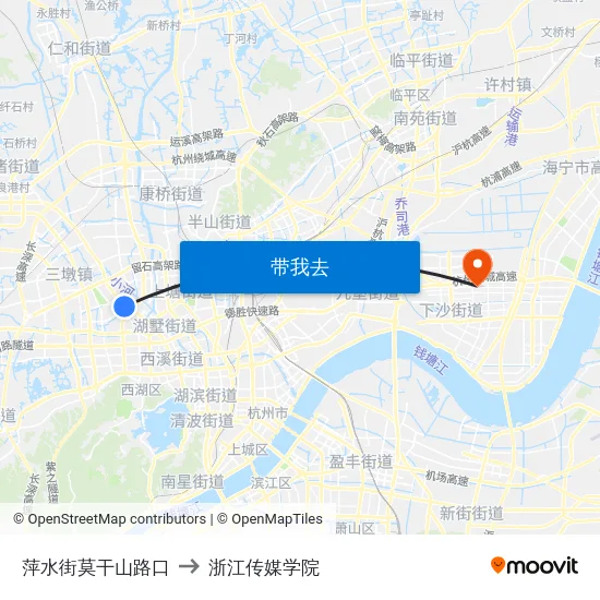 萍水街莫干山路口 to 浙江传媒学院 map