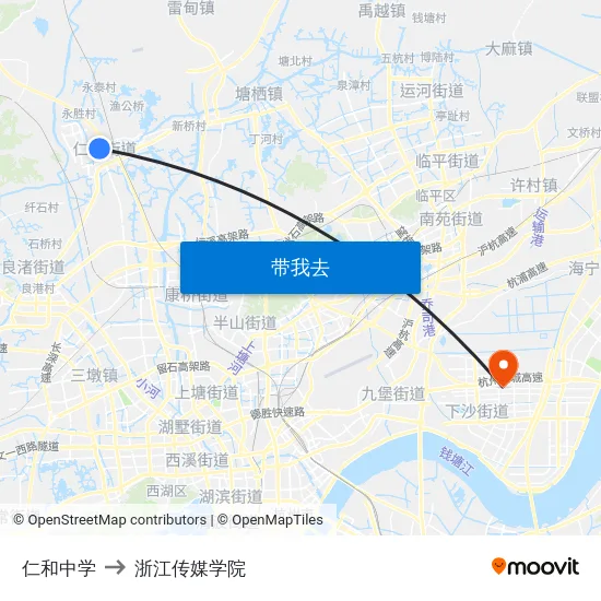 仁和中学 to 浙江传媒学院 map