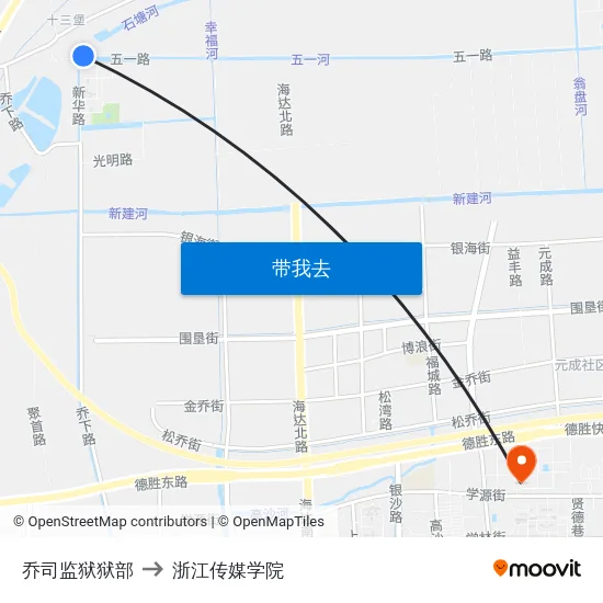乔司监狱狱部 to 浙江传媒学院 map