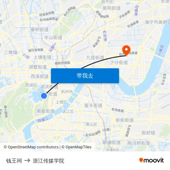 钱王祠 to 浙江传媒学院 map