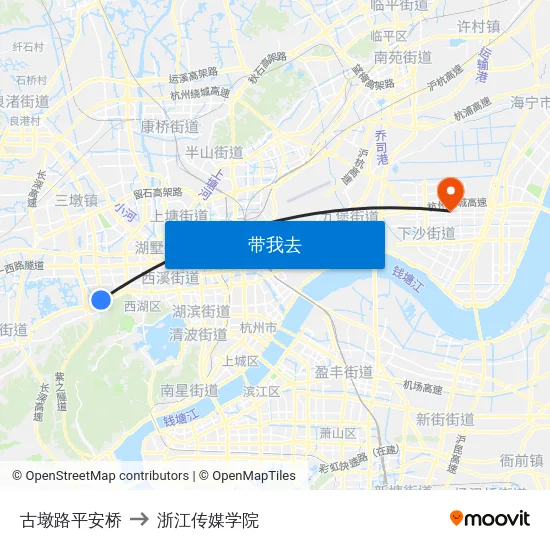 古墩路平安桥 to 浙江传媒学院 map