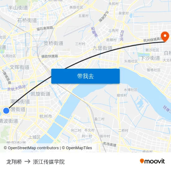 龙翔桥 to 浙江传媒学院 map