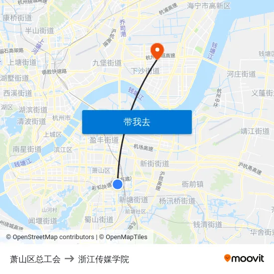 萧山区总工会 to 浙江传媒学院 map