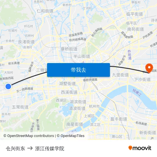 仓兴街东 to 浙江传媒学院 map